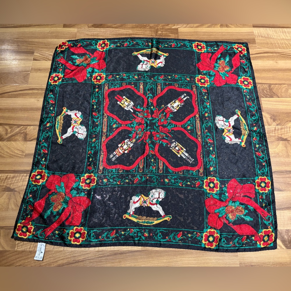 Vintage Liz Clairborne Christmas Nutcracker Rocking Horse Scarf 100% Polyester